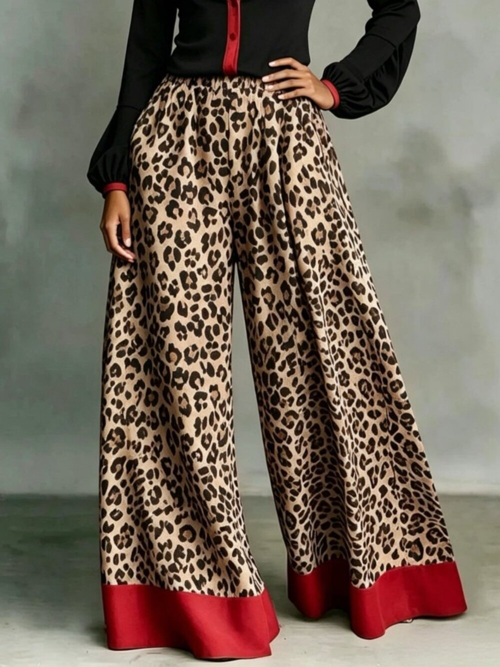 Brown Casual Women's Leopard Print Long Pants - Picture 3 of 4